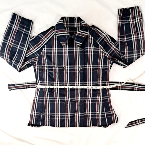 Nautica Double Breasted Blue Plaid Pea Coat Belted Pockets Fleece Lining Large - Picture 14 of 17